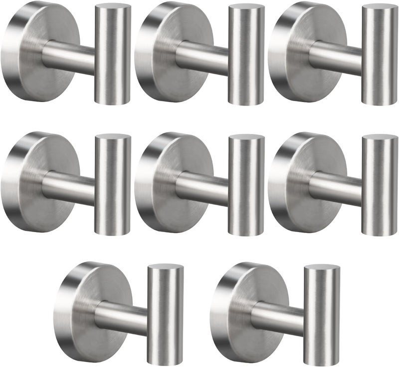 Mdvora 8 Pack Brushed Nickel Towel Hooks, SUS304 Stainless Steel Bathroom Hooks for Bedroom Kitchen Hotel Office - Image 1